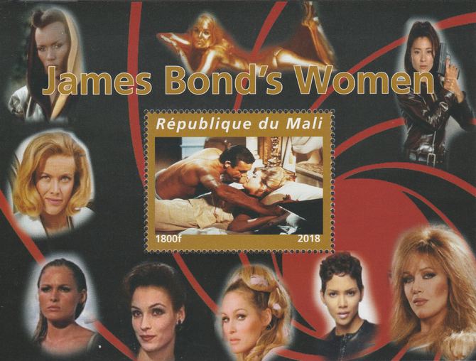 Mali 2018 James Bond's Women perf souvenir sheet unmounted mint. Note this item is privately produced and is offered purely on its thematic appeal. , stamps on films, stamps on movies, stamps on cinema, stamps on james bond, stamps on women