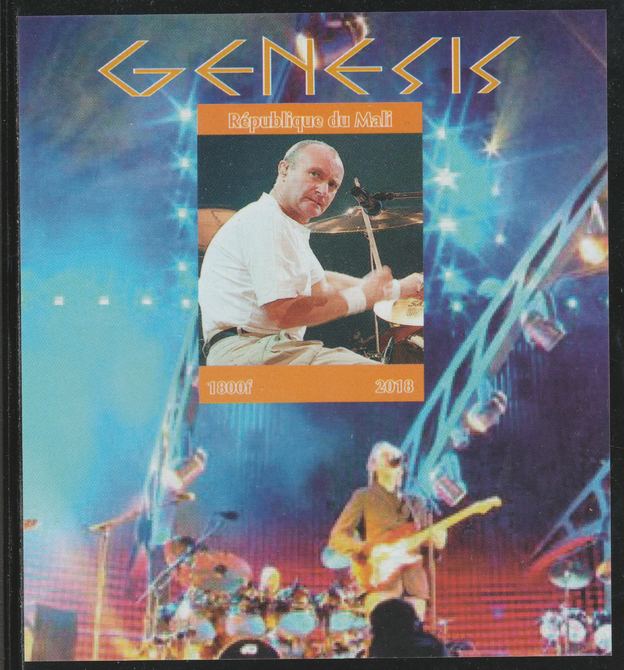 Mali 2018 Genesis imperf souvenir sheet unmounted mint. Note this item is privately produced and is offered purely on its thematic appeal. , stamps on , stamps on  stamps on music, stamps on  stamps on rock, stamps on  stamps on pops, stamps on  stamps on genesis