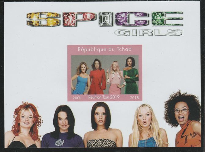Chad 2018 Spice Girls Reunion imperf souvenir sheet unmounted mint. Note this item is privately produced and is offered purely on its thematic appeal. , stamps on music, stamps on pops, stamps on rock, stamps on women