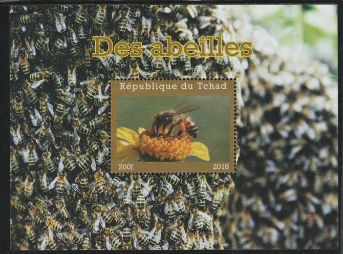Chad 2018 Bees perf souvenir sheet unmounted mint. Note this item is privately produced and is offered purely on its thematic appeal. , stamps on insects, stamps on bees