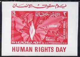 Sharjah 1964 Human Rights Day imperf m/sheet unmounted mint, Mi BL6, stamps on olympics, stamps on skiing