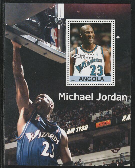 Angola 2002 Michael Jordan #1 perf souvenir sheet unmounted mint , stamps on personalities, stamps on basketball, stamps on sport