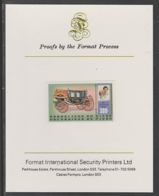Niger Republic 1981 Royal Wedding 300f imperf proof mounted on Format International proof card, as SG 862, stamps on royalty, stamps on royal wedding