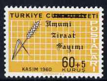 Turkey 1963 Agriculture Census 60+5k with bars inverted unmounted mint, stamps on agriculture, stamps on farming