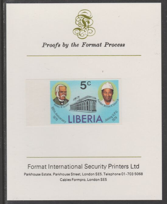Liberia 1979 Centenary of Joining UPU 5c imperf proof mounted on Format International proof card, as SG 1367, stamps on , stamps on  upu , stamps on 