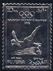 Fujeira 1972 Munich Olympic Games 10r Diving perf embossed in silver foil unmounted mint as Mi 1281A, stamps on sport, stamps on olympics, stamps on diving