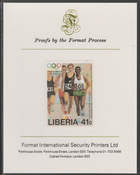 Liberia 1984 Kipchoge Keino (Runner) 41c imperf proof mounted on Format International proof card, as SG 1584, stamps on sport, stamps on olympics, stamps on running, stamps on steeplechase