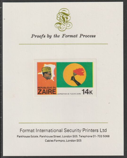 Zaire 1979 River Expedition 14k Hand Holding Torch imperf mounted on Format International proof card as SG 956, stamps on constitutions