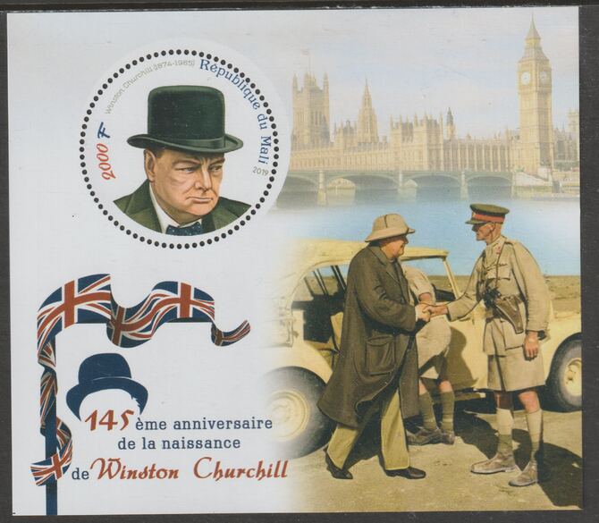 Mali 2019 Winston Churchill Commemoration perf m/sheet #4 containing one circular shaped value unmounted mint, stamps on personalities, stamps on constitutions, stamps on churchill, stamps on shaped, stamps on london
