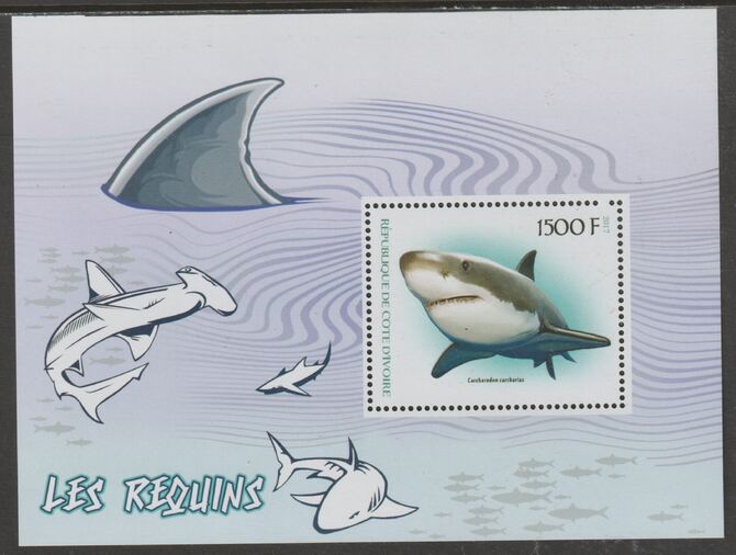 Ivory Coast 2017 Sharks perf m/sheet containing one value unmounted mint, stamps on , stamps on  stamps on fish, stamps on  stamps on sharks