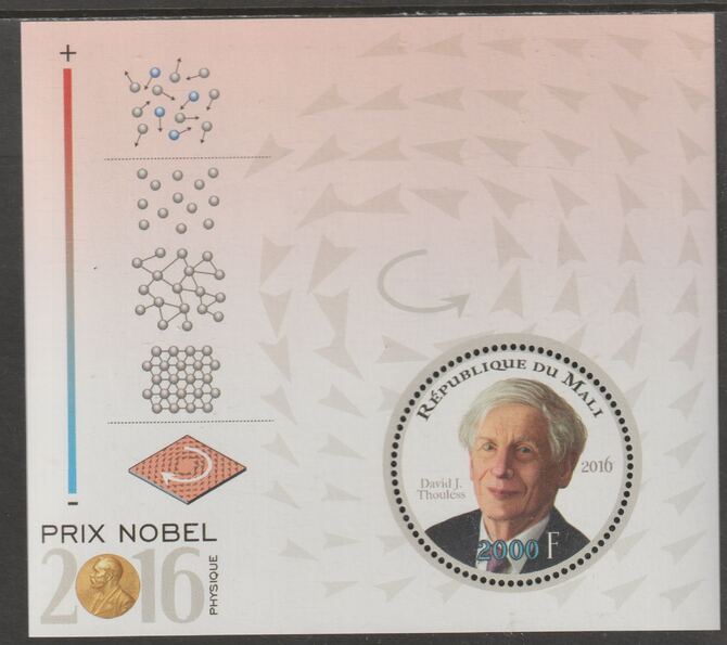 Mali 2016 Nobel Prize for Physics - David J Thouless perf sheet containing one circular value unmounted mint, stamps on , stamps on  stamps on personalities, stamps on  stamps on nobel, stamps on  stamps on shaped, stamps on  stamps on physics