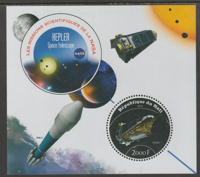 Mali 2020 NASA Scientific Space Missions - KEPLER perf sheet containing one circular value unmounted mint, stamps on space, stamps on nasa, stamps on telescopes