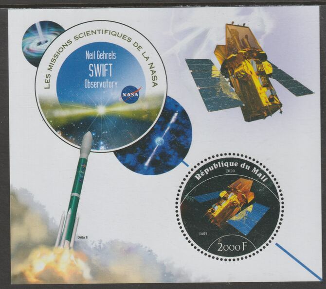 Mali 2020 NASA Scientific Space Missions - SWIFT perf sheet containing one circular value unmounted mint, stamps on space, stamps on nasa, stamps on telescopes, stamps on 