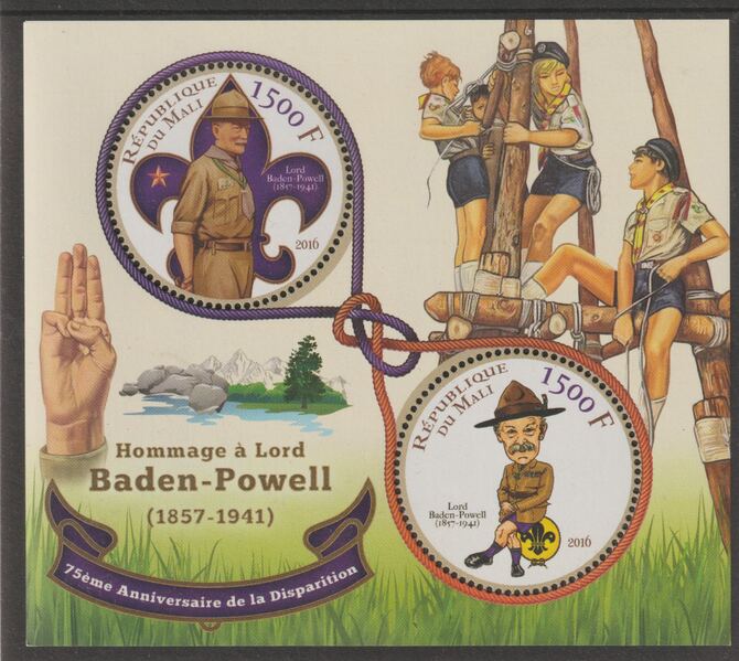 Mali 2016 Baden Powell - Scouts perf sheet containing two circular values unmounted mint, stamps on , stamps on  stamps on personalities, stamps on  stamps on scouts, stamps on  stamps on shaped, stamps on  stamps on 