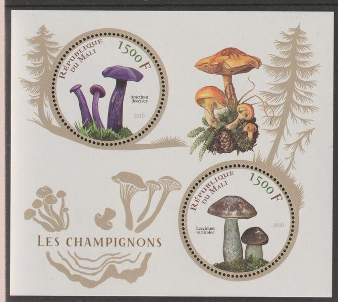 Mali 2016 Fungi perf sheet containing two circular values unmounted mint, stamps on , stamps on  stamps on fungi, stamps on  stamps on shaped, stamps on  stamps on 