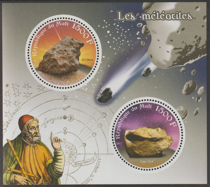 Mali 2017 Meteorites perf sheet containing two circular values unmounted mint, stamps on , stamps on  stamps on meteorites, stamps on  stamps on space, stamps on  stamps on shaped, stamps on  stamps on 