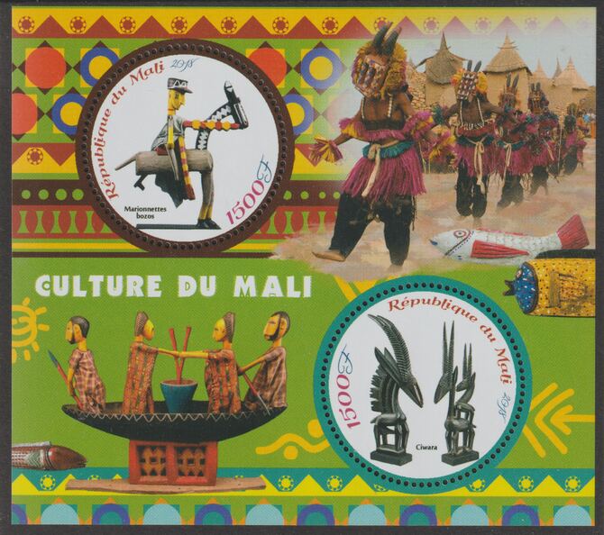 Mali 2018 Culture - Artefacts perf sheet containing two circular values unmounted mint, stamps on , stamps on  stamps on cultures, stamps on  stamps on shaped, stamps on  stamps on artefacts