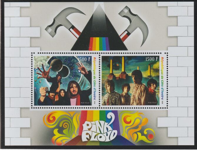 Ivory Coast 2018 Pink Floyd perf sheet containing two values unmounted mint, stamps on personalities, stamps on music, stamps on pops, stamps on rock
