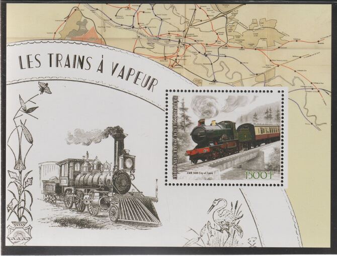 Ivory Coast 2017 Steam Trains perf m/sheet #2 containing one value unmounted mint, stamps on railways, stamps on maps