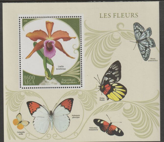 Madagascar 2016 Flowers perf m/sheet containing one value unmounted mint, stamps on , stamps on  stamps on flowers, stamps on  stamps on orchids, stamps on  stamps on butterflies