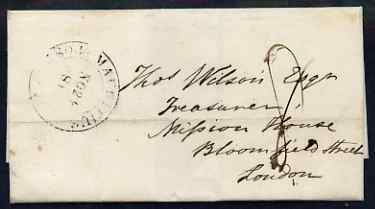 Mauritius 1842 pre-stamp entire to London dated 23 Nov 1842 with double ring Mauritius Post Office (dated Nov 24 81) reverse shows receiving mark of 3 MR 1843 in red and ..., stamps on 