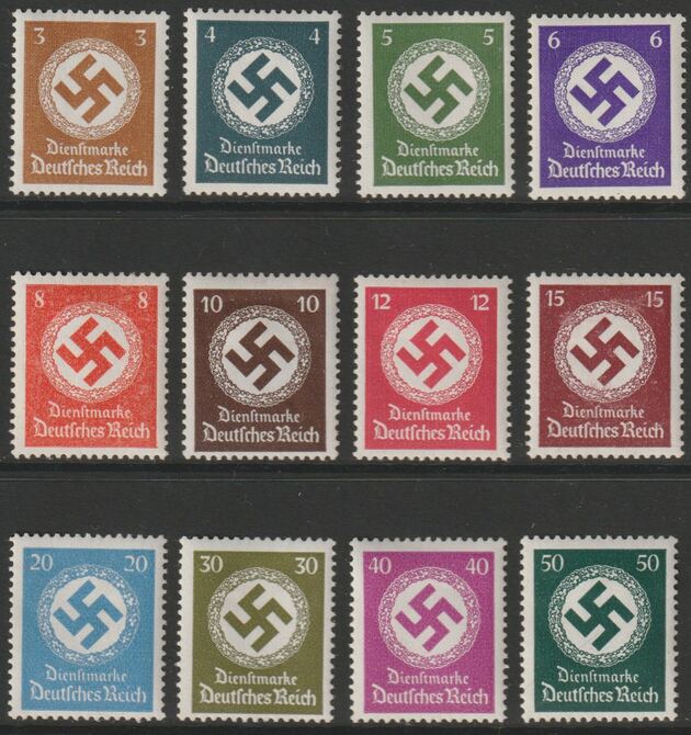 Germany 1934 Official perf set of 12 mounted mint SG O526-37, stamps on 
