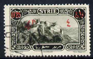 Syria 1928 4p on 0p25 (red) olive fine used single with Arabic fraction omitted, SG 224var, stamps on 