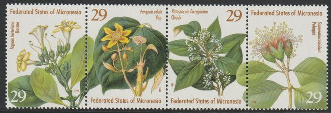 Micronesia 1994 Native Flowers perf strip of 4 unmounted mint SG 381-84, stamps on flowers