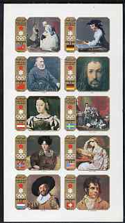 Sharjah 1972 Sapporo Winter Olympics (Paintings) imperf set of 10 unmounted mint, Mi 953-62B* , stamps on arts, stamps on flags, stamps on olympics, stamps on sport, stamps on hals, stamps on ingres, stamps on boucher, stamps on durer