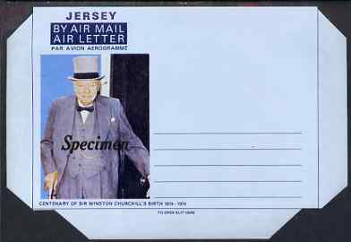 Jersey 1974 Churchill Centenary Airletter form inscribed JERSEY, overprinted SPECIMEN, folded on fold lines otherwise pristine, stamps on churchill, stamps on personalities