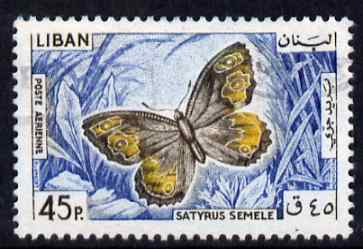 Lebanon 1965 Grayling Butterfly 45p fine commercial used SG876, stamps on butterflies