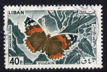 Lebanon 1965 Red Admiral Butterfly 40p fine commercial used SG875, stamps on butterflies