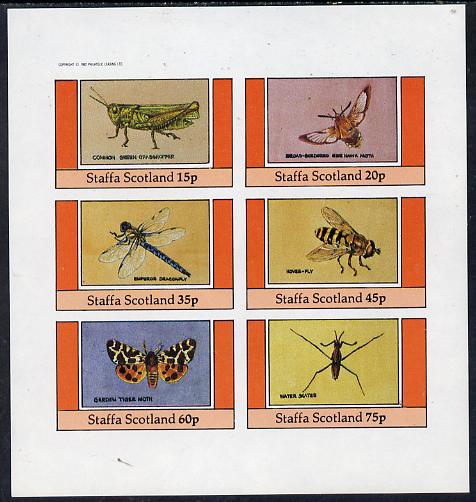 Staffa 1982 Insects (Grasshopper, Tiger Moth etc) imperf set of 6 values (15p to 75p) unmounted mint, stamps on insects, stamps on dragonflies