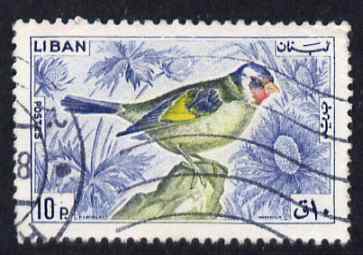 Lebanon 1965 Goldfinch 10p fine commercial used SG868, stamps on , stamps on  stamps on birds