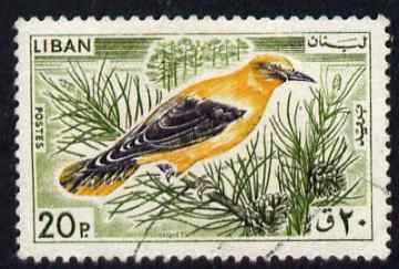 Lebanon 1965 Golden Oriole 20p fine commercial used SG871, stamps on birds