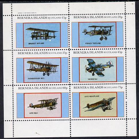 Bernera 1982 Aircraft #12 (Breguet, Swordfish, Avro etc) perf set of 6 values (15p to 75p) unmounted mint, stamps on aviation
