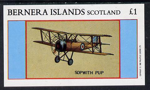 Bernera 1982 Aircraft #12 (Sopwith Pup) imperf souvenir sheet (Â£1 value) unmounted mint, stamps on aviation