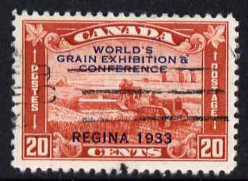 Canada 1933 Grain Exhibition 20c red fine corner cancel, SG 330, stamps on wheat, stamps on farming, stamps on food, stamps on tractors