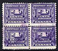 Canada 1933-34 Postage Due 4c block of 4 commercially used SG D16, stamps on 