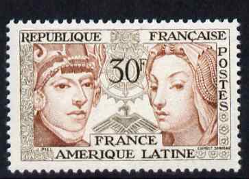 France 1956 France-Latin American Friendship 30f unmounted mint, SG 1285, stamps on personalities, stamps on royalty