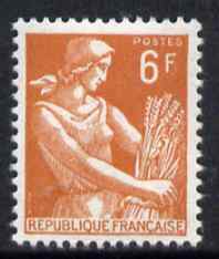France 1954-59 Harvester 6f orange-brown unmounted mint, SG 1201e, stamps on farming, stamps on agriculture, stamps on wheat, stamps on grain, stamps on 