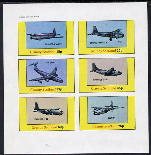 Grunay 1982 Aircraft #1 (Breguet Atlantic, Belfast, C-5 Galaxy etc) imperf set of 6 values (15p to 75p) unmounted mint, stamps on aviation