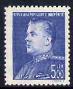 Albania 1949 Gen Hoxha 5L blue unmounted mint, SG 521, stamps on personalities  , stamps on dictators.