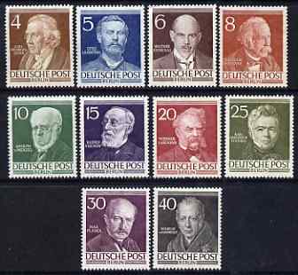 Germany - West Berlin 1952-53 Famous Berliners perf set of 10 unmounted mint, SG B91-100 cat \A3160, stamps on personalities, stamps on music, stamps on literature, stamps on physics, stamps on architecture, stamps on arts
