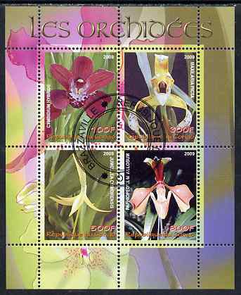 Congo 2009 Orchids perf sheetlet containing 4 values fine cto used, stamps on flowers, stamps on orchids