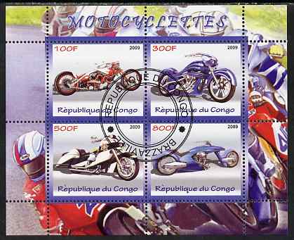 Congo 2009 Motorcycles perf sheetlet containing 4 values fine cto used, stamps on motorbikes