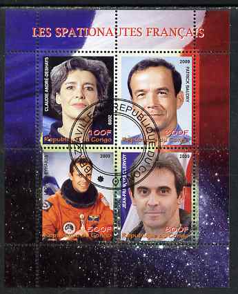 Congo 2009 French Astronauts #1 perf sheetlet containing 4 values fine cto used, stamps on personalities, stamps on space