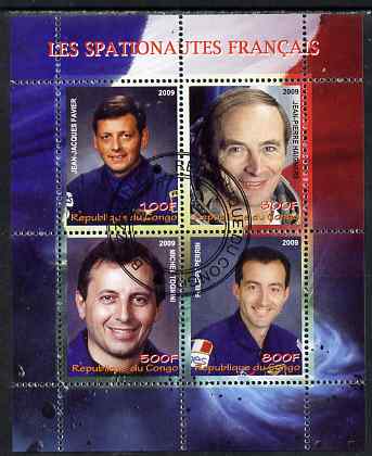 Congo 2009 French Astronauts #2 perf sheetlet containing 4 values fine cto used, stamps on personalities, stamps on space