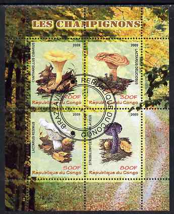 Congo 2009 Mushrooms perf sheetlet containing 4 values fine cto used, stamps on fungi