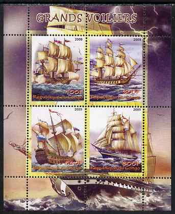 Congo 2009 Tall Ships perf sheetlet containing 4 values unmounted mint, stamps on ships